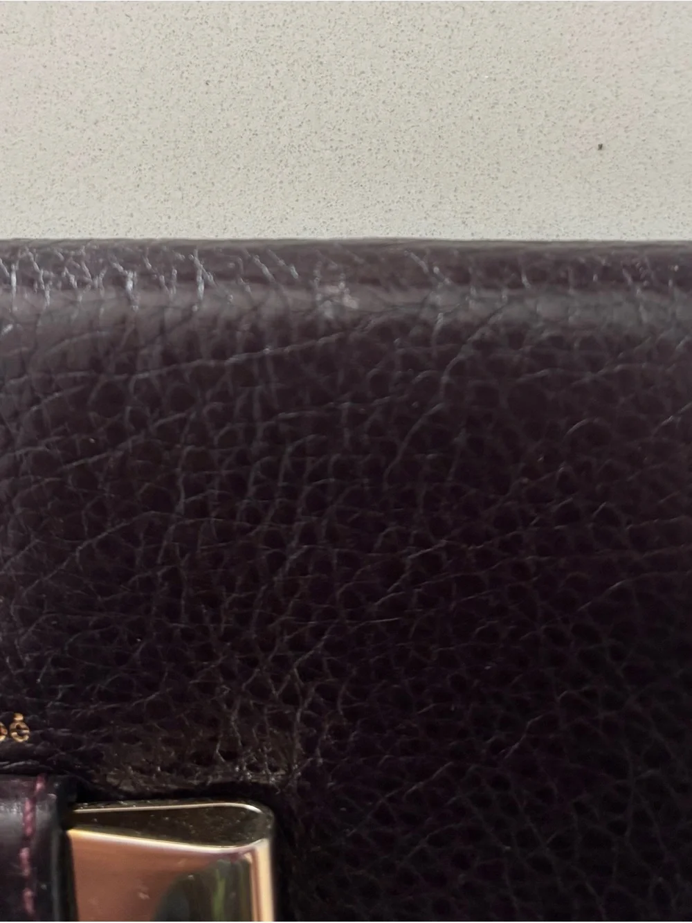 Chloé Dark Purple Textured Leather Metal Bow-Accent Wallet